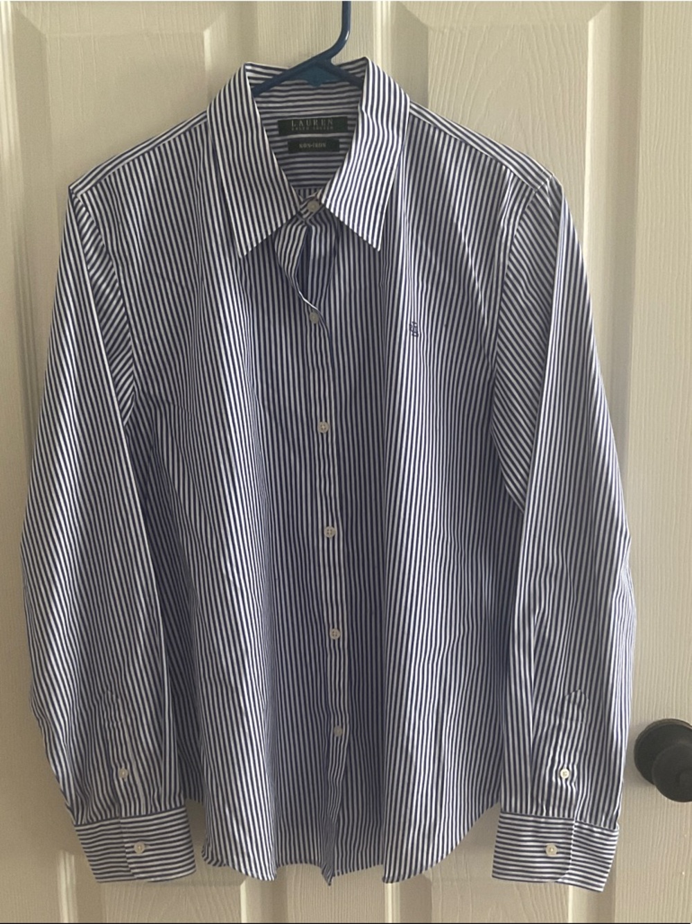Lauren Ralph Lauren Navy & White Striped Cotton Button-Down Shirt
